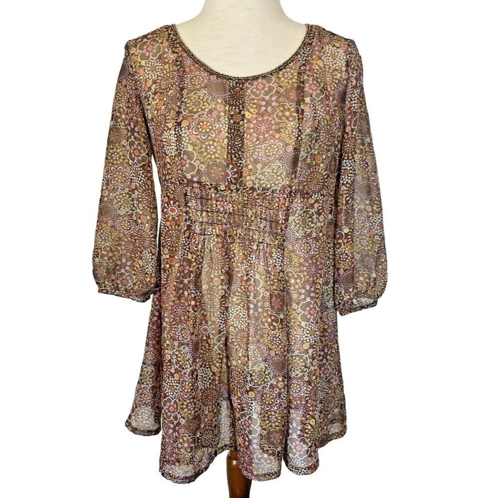 American Rag Cie Womens Top Sheer Floral Blouse Boho Fairy Coquette Cottage Sz M - Picture 1 of 13